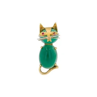 Vntbrd — Brooch in Yellow Gold, Chrysoprase and Rubies — Jewelry — resale