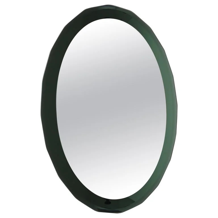 Cristal Arte — Cristal Arte Oval Green Grey Mid-Century Scalloped Wall Mirror, Italy, 1960s — decorative_object — resale
