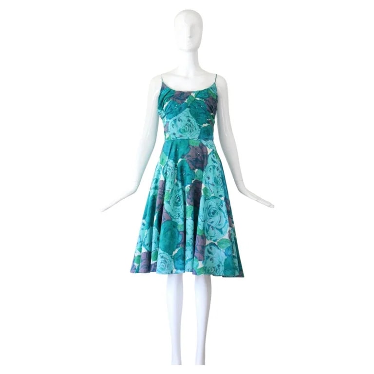 Rappi — 1950's Floral Rhinestone Cotton Day Dress US 2 UK 6 — Clothing — resale