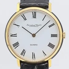 IWC Quartz With White Dial Gold and White Strap Black Leather Strap 2