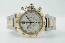 Cartier Pasha 18K W31036T6 2113 Chronograph Steel & Gold 38mm Silver Dial Off... 4