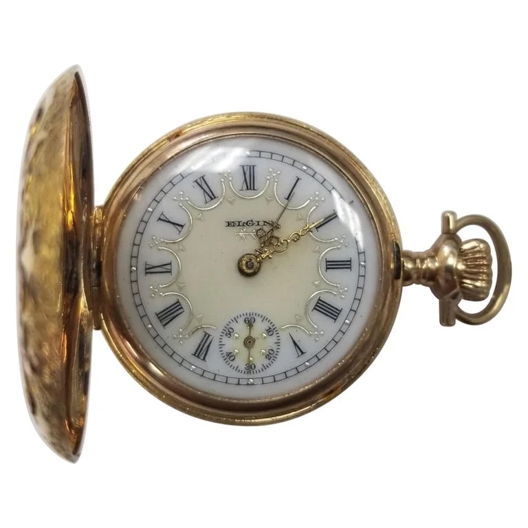 Elgin — Circa 1891 Antique Elgin Pocket 14k Solid Gold Case w/White Dial — Watch — resale