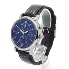IWC Schaffhausen Portofino IW391029 42mm SS Black Dial Leather Chronograph #C374 2