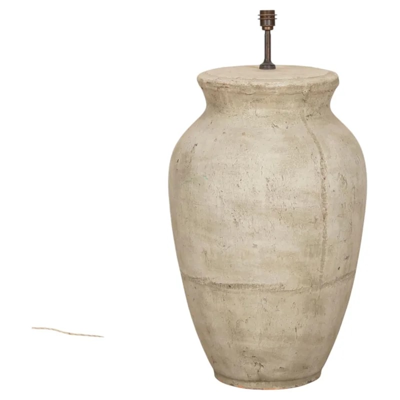 Large Early 20th Century Greek Painted Terracotta Olive Jar Converted to Floor Lamp — lighting — resale