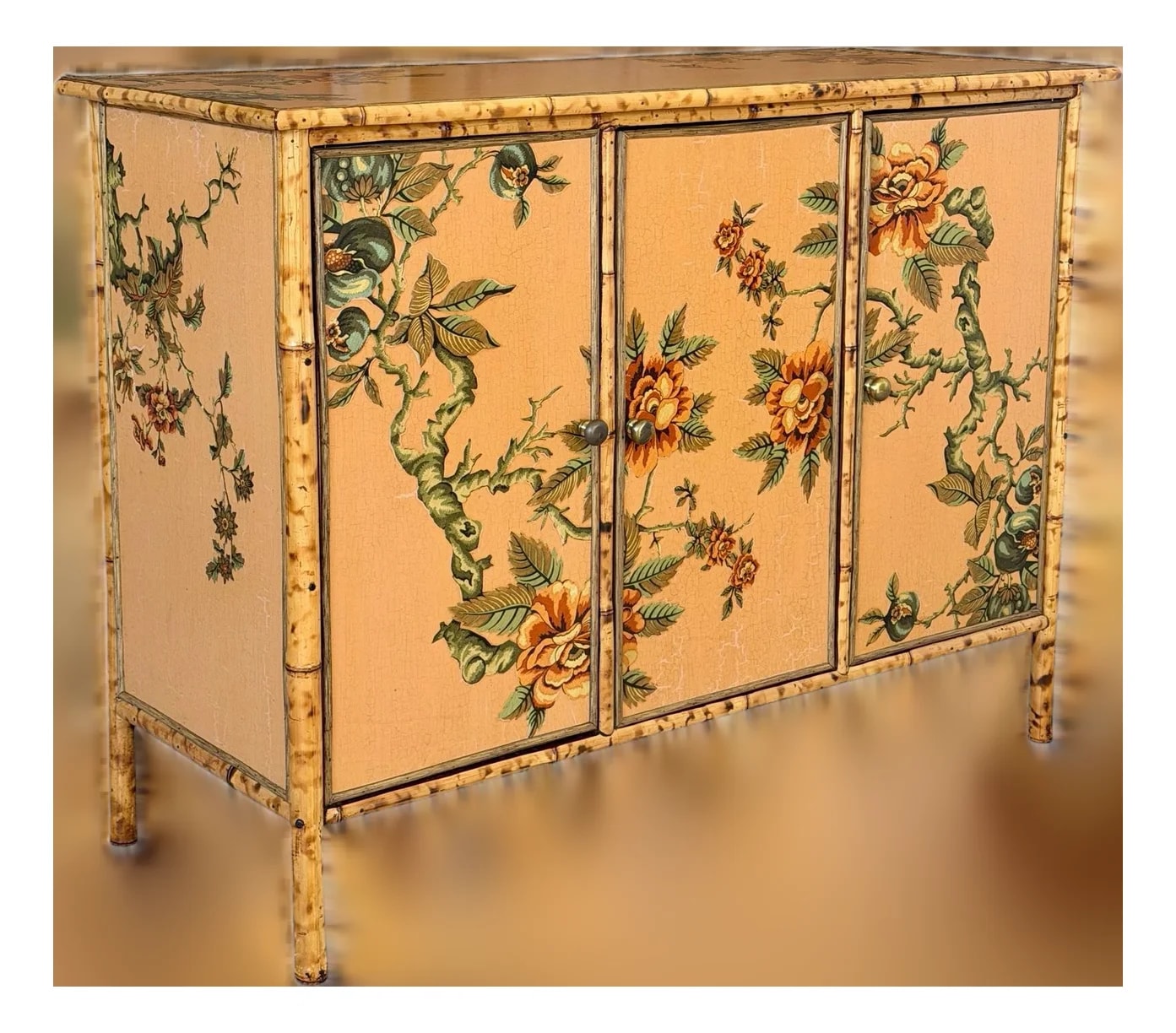 Coastal Tortoise Sideboard Cabinet With Floral Decoupage & Crackle Finish — Furniture — resale