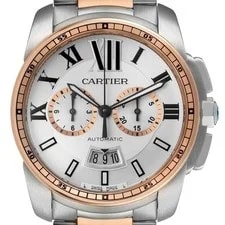 Cartier — Cartier Calibre Chronograph 42 Silver Dial Steel Rose Gold W7100042 — Watch — resale