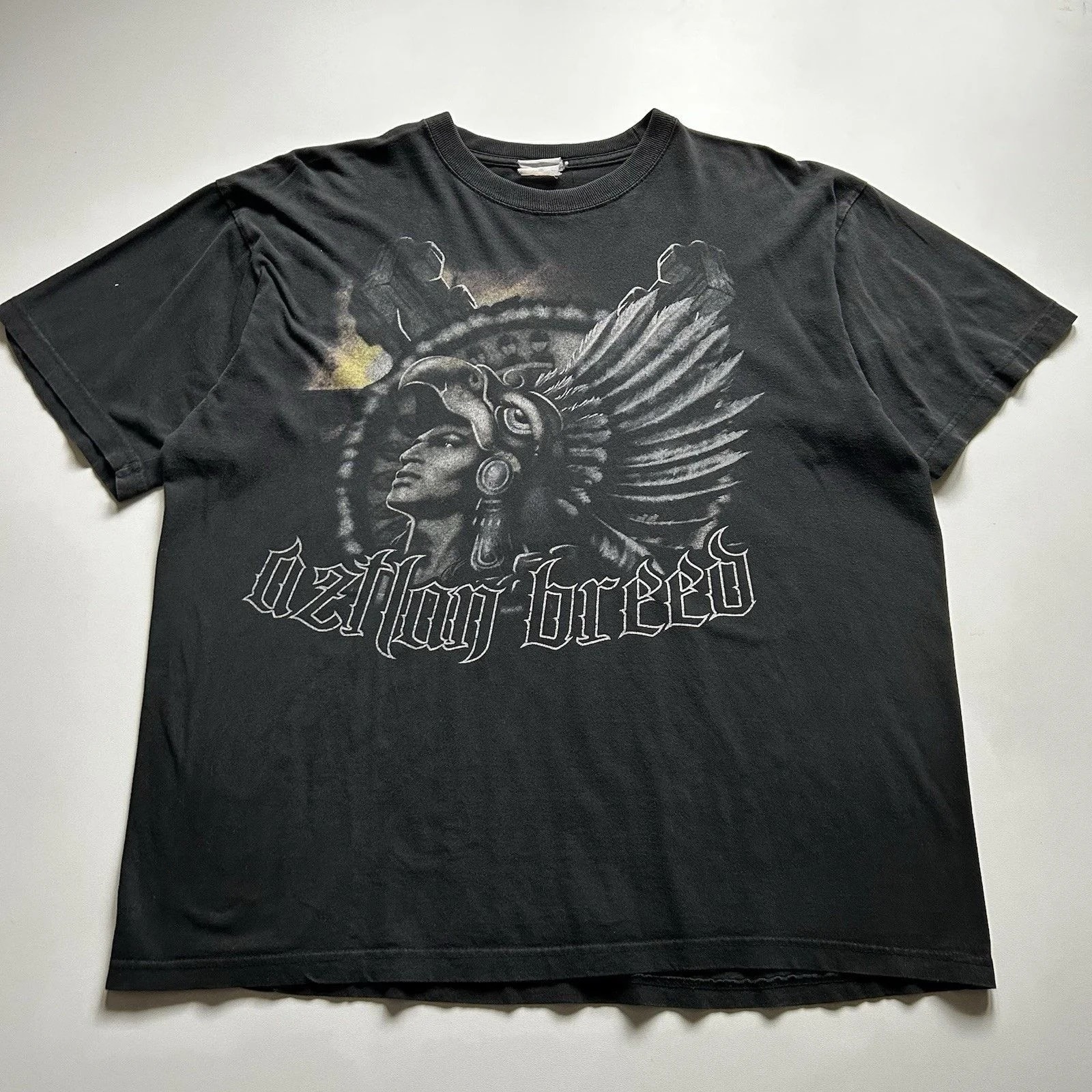 Y2K Aztlan Aztec Warrior Shirt XL Sun Faded Art USA 2
