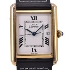 Cartier — Cartier W1013754 Must Tank SV925(GP) Leather Quartz S Good Condition P 14520 — Watch — resale