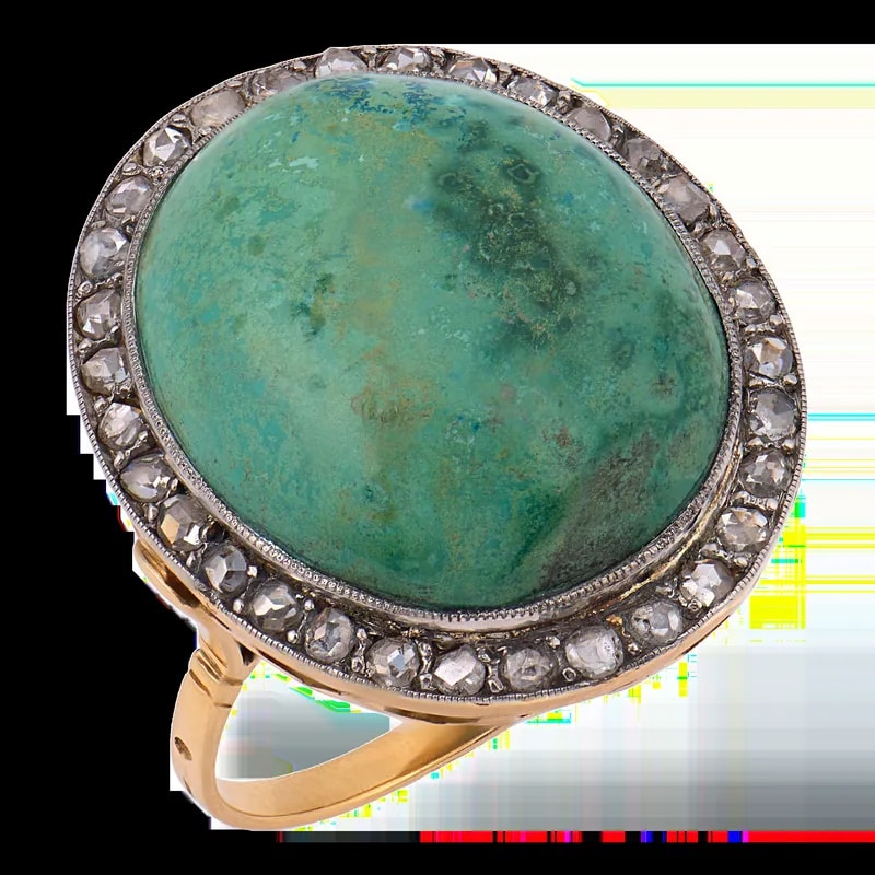 Vintage Turquoise Diamond 18k Two Tone Cocktail Ring, Size 5.5 — Jewelry — resale