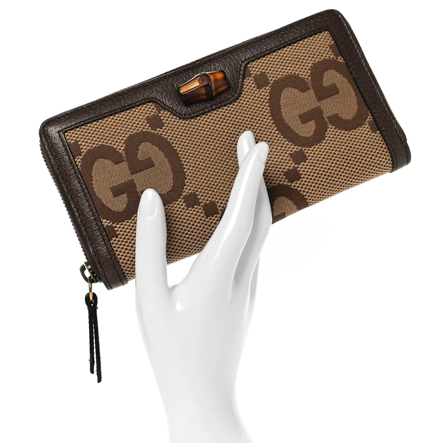 Jumbo GG Textured Dollar Diana Zip Around Continental Wallet New Acero 2