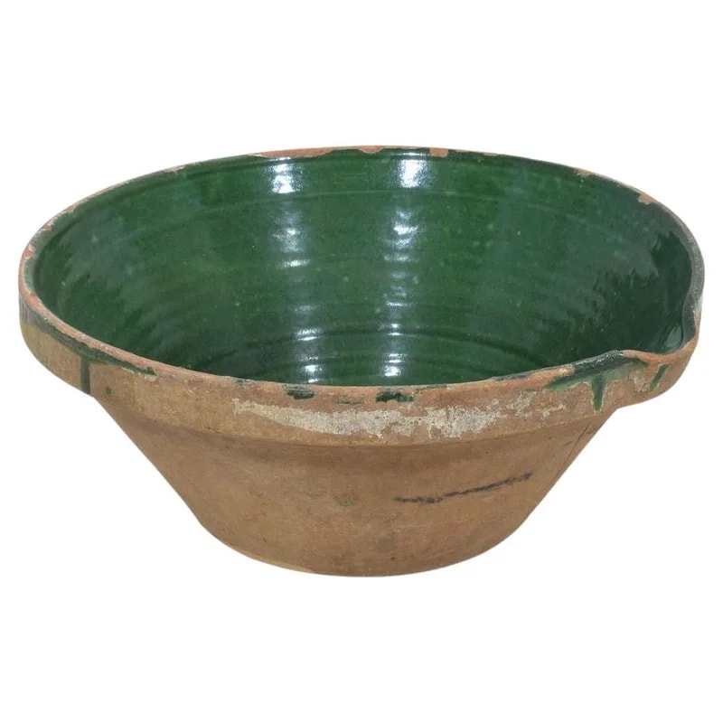 Antique French Green Glazed Terracotta Dairy Bowl, Tian Provence, c. 1850 — decorative_object — resale