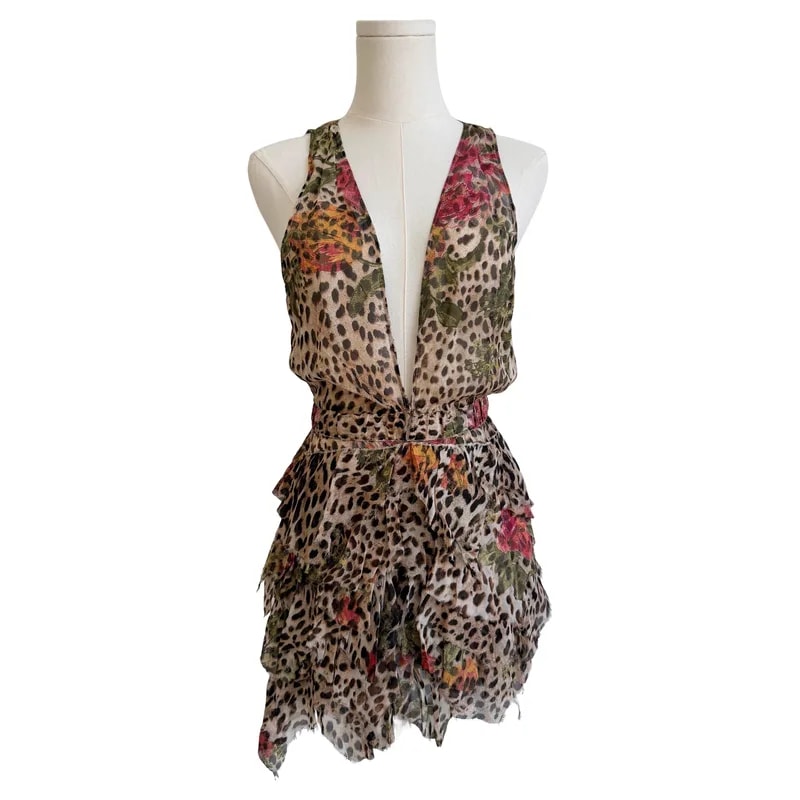 S/S 2002 Leopard Floral Chiffon Mini Dress — Clothing — resale