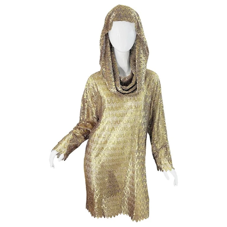 PAMELA DENNIS COUTURE, Pamela Dennis — 1990s Pamela Dennis Metal Linked Lace Hooded 90s Dress Caftan — Clothing — resale