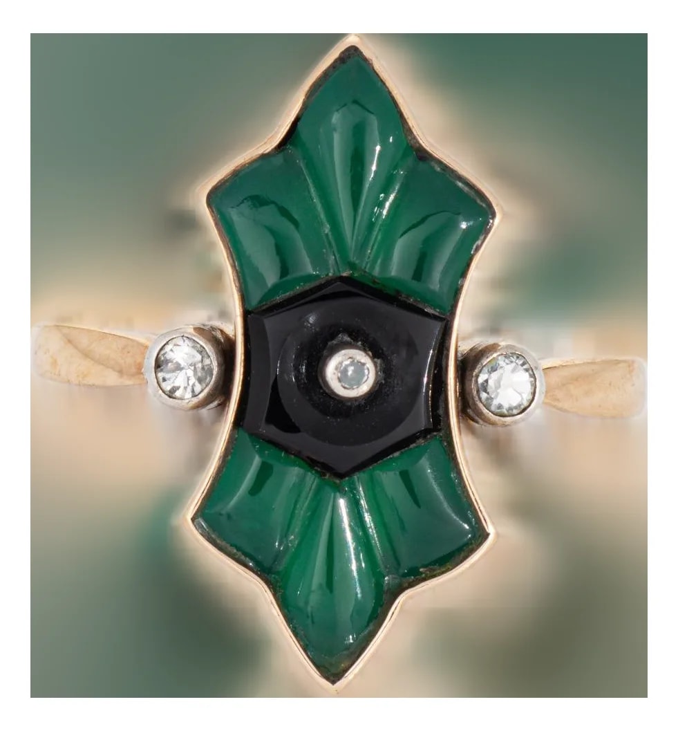 Art Deco Austrian Chrysoprase Sz 7.75 14k Yellow Gold — Jewelry — resale