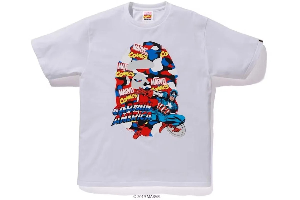 BAPE — Bape X Marvel Camo Captain America Tee Large Bathing Ape — streetwear — resale