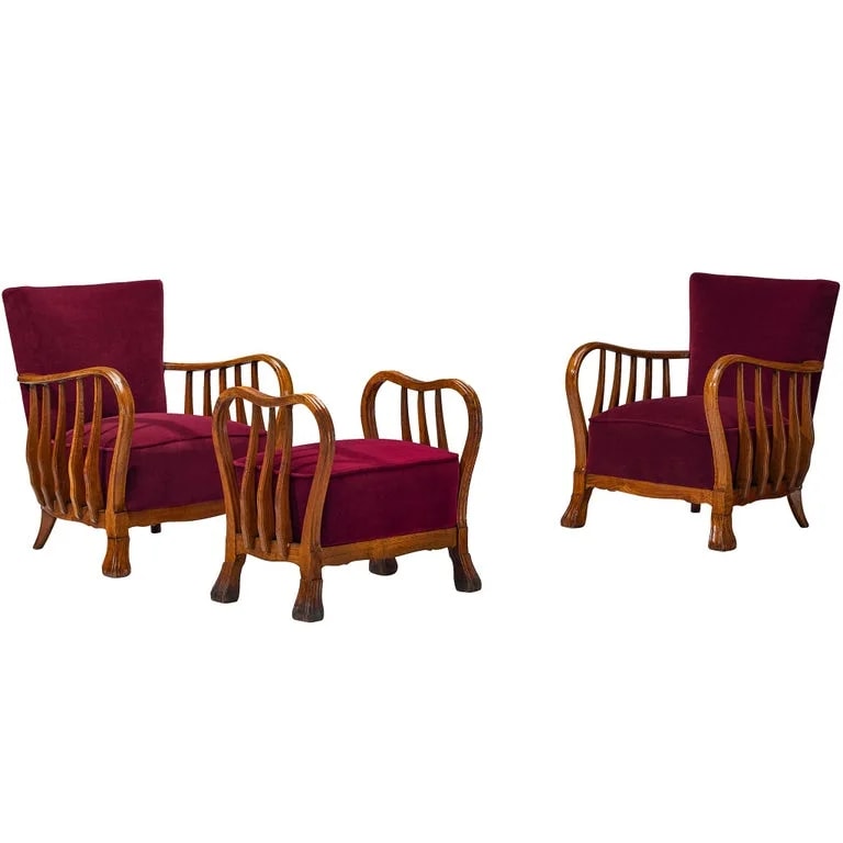 Vittorio Valabrega — Ernesto Valabrega Art Deco Lounge Set Ottoman and Foresti — Furniture — resale