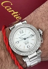 Cartier — Cartier Pasha 35mm 2475 Automatic W31044M7 Natural Diamond Bezel Big Date Box — Watch — resale
