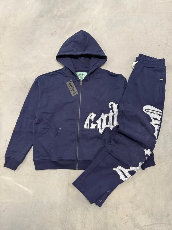 Godspeed Navy/Silver Satin OG Logo V2 Sweatsuit Brand New 3