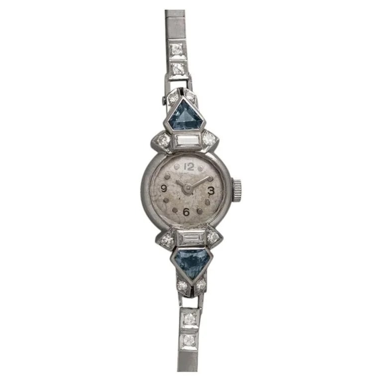 Cresarrow — 1940 Cresarrow Art Deco - Palladium, Diamonds & Aquamarines — Watch — resale