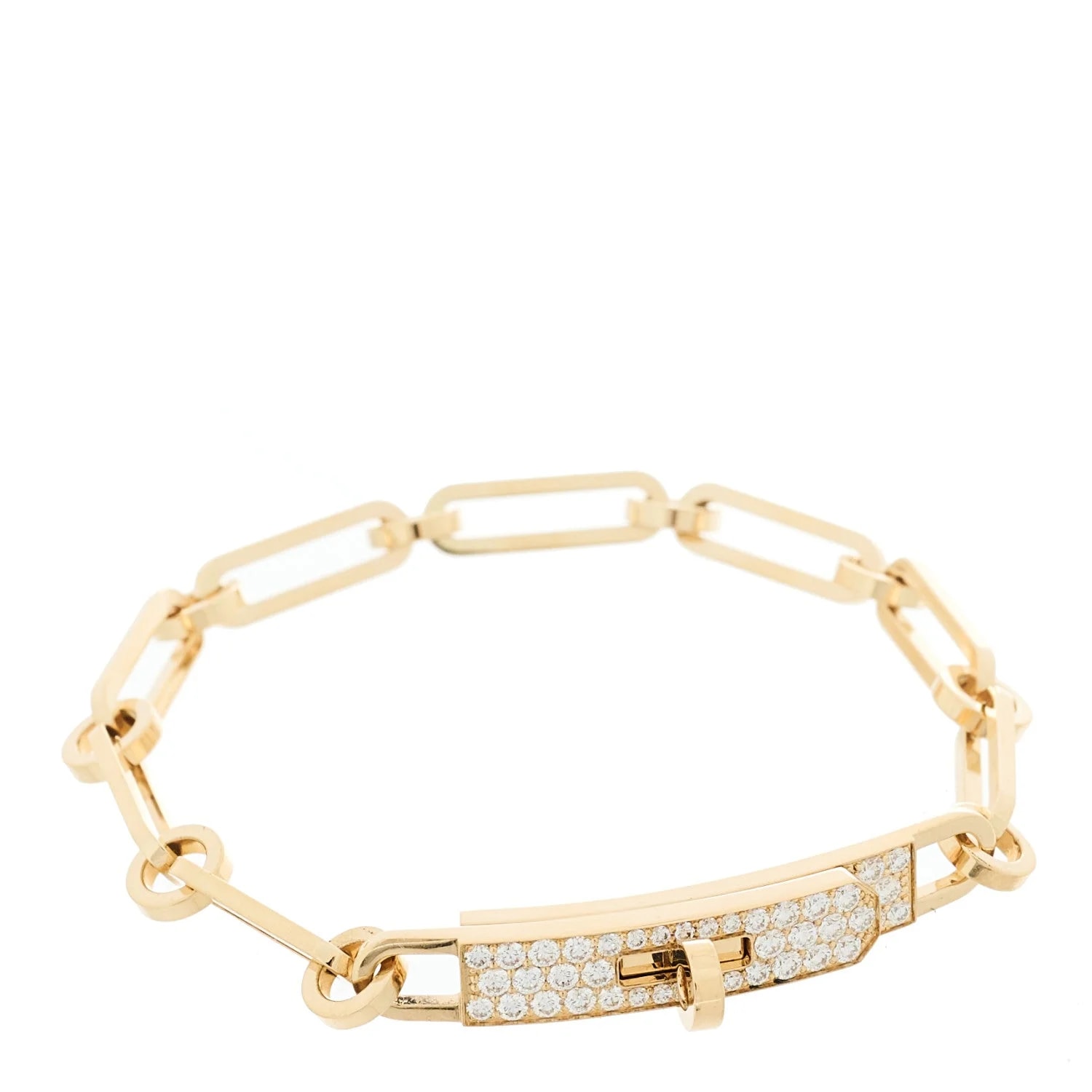 Hermès — 18K Yellow Gold Pave Kelly Chaine SH — Jewelry — resale