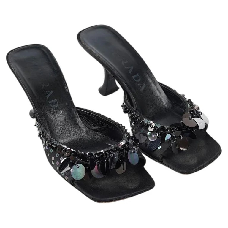 Miuccia Prada — Prada Spring/ Embellished Sequin Mules — Designer Shoe — resale