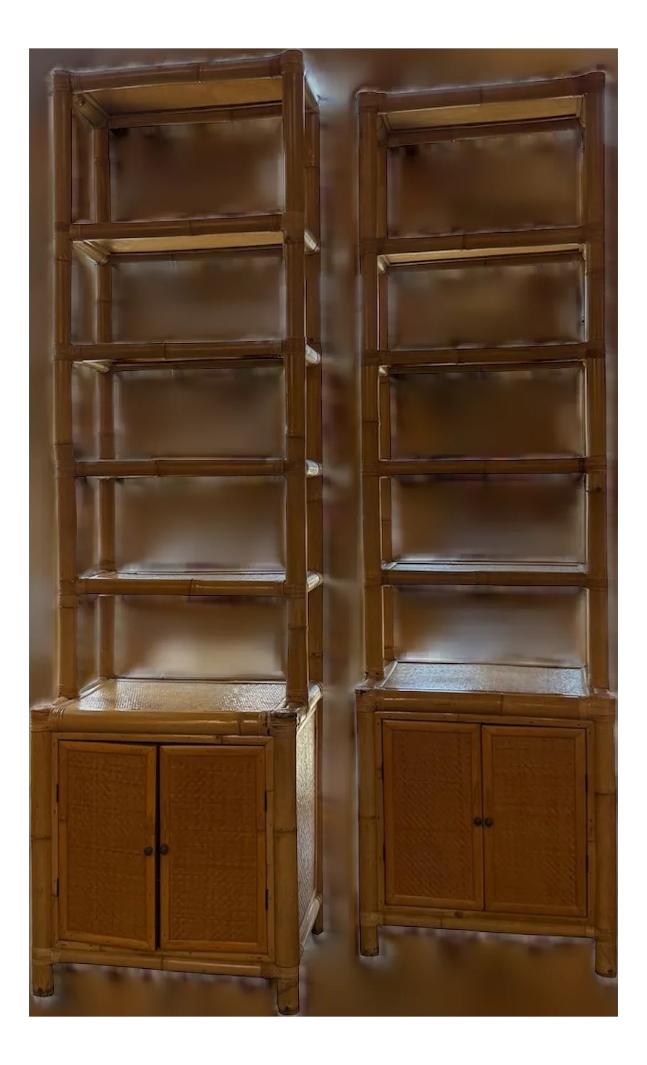 Woven — Pair of and Woven Bookcases With Cabinet Bases, 1970s — Furniture — resale