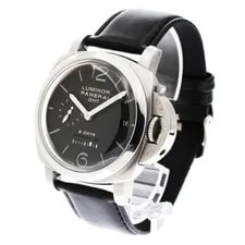 Panerai Luminor GMT 8 Days PAM00233 44mm SS Black Dial Leather Strap Date #C092 2