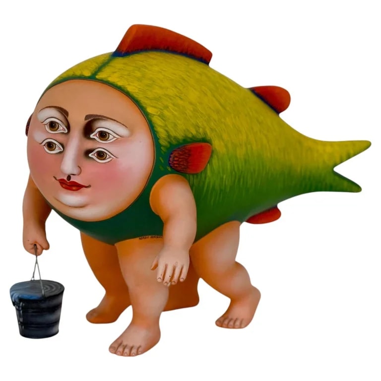 Sergio Bustamante — Sergio Bustamante "The Traveling Fish" ("El Pez Viajero") Sculpture, Signed — decorative_object — resale