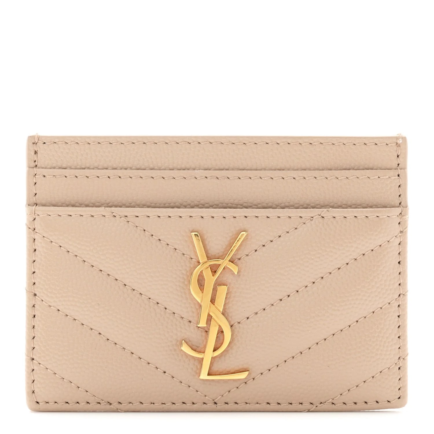 Saint Laurent — Grain de Poudre Chevron Credit Card Case Dark — Accessory — resale