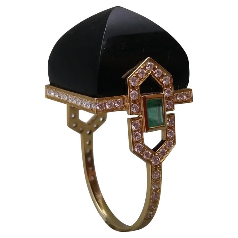 Tutti Frutti Jewellery — Art Deco Style 14 Kt Diamonds Emeralds Pyramid Cocktail — Jewelry — resale