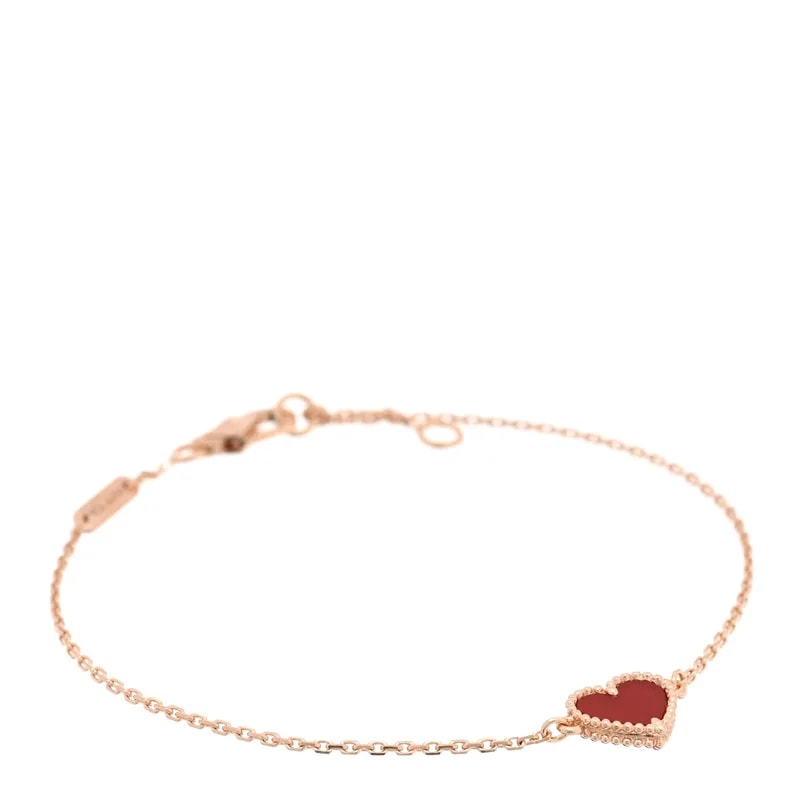 Van Cleef & Arpels — 18K Rose Gold Carnelian Sweet Alhambra Heart Bracelet — Jewelry — resale