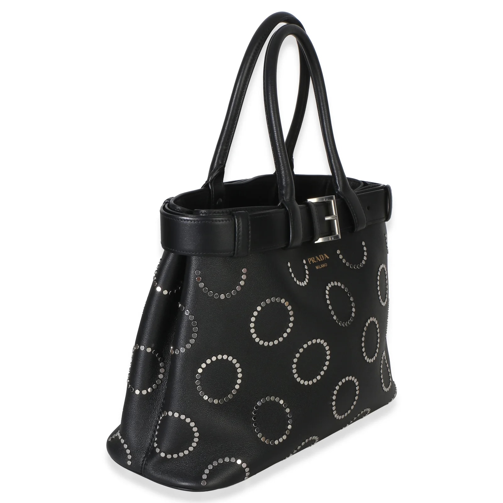 Prada Soft Grain Studded Large Buckle With Belt 3