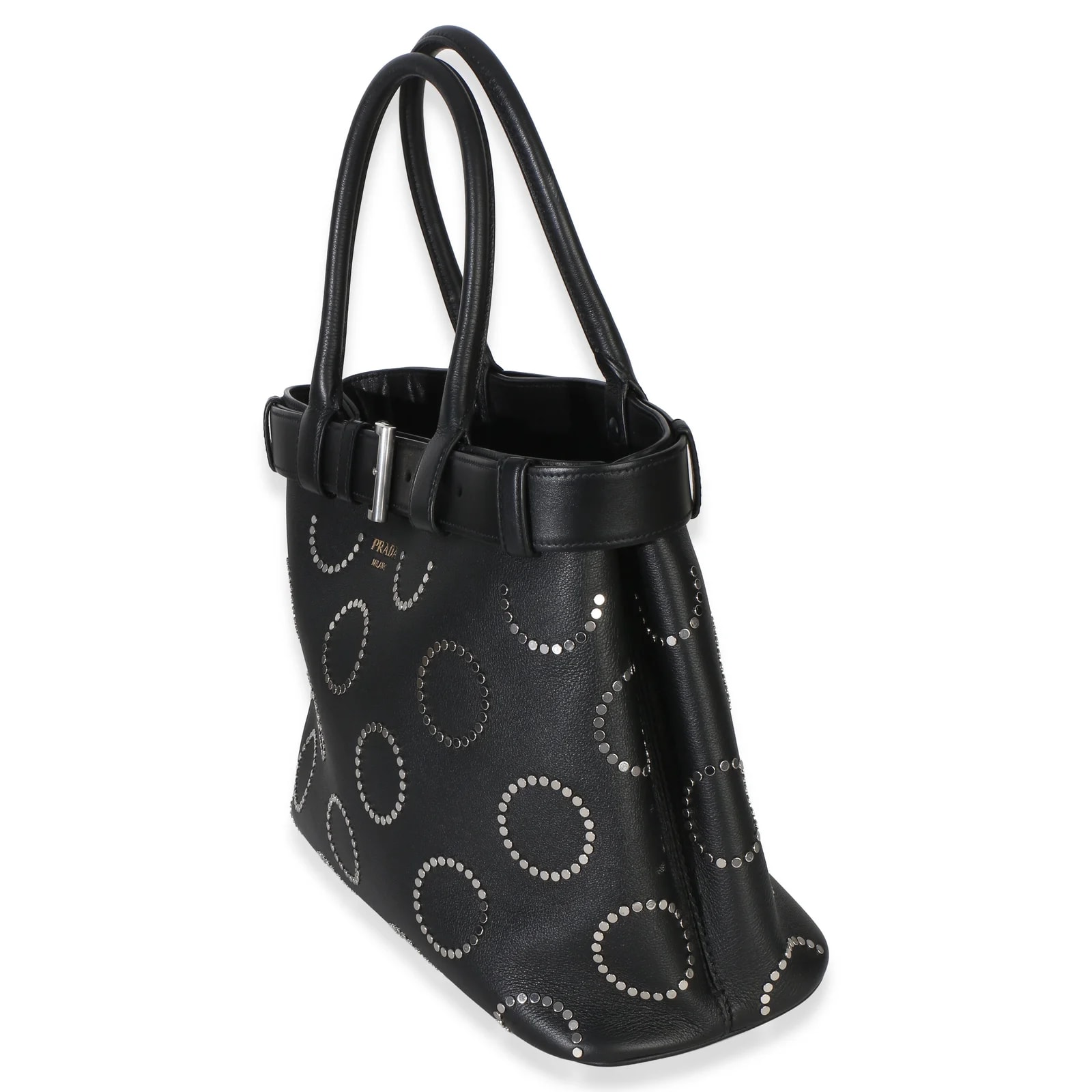 Prada Soft Grain Studded Large Buckle With Belt 4