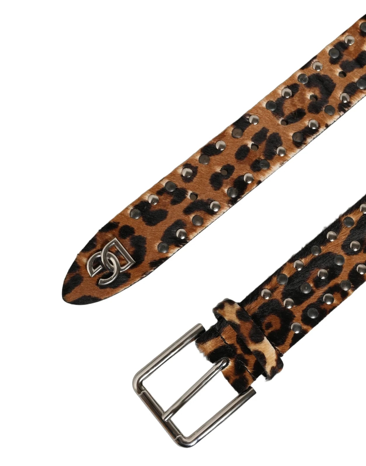 Dolce & Gabbana — Dolce & Gabbana Leopard Calf Hair Studs Metal Buckle Belt — Accessory — resale