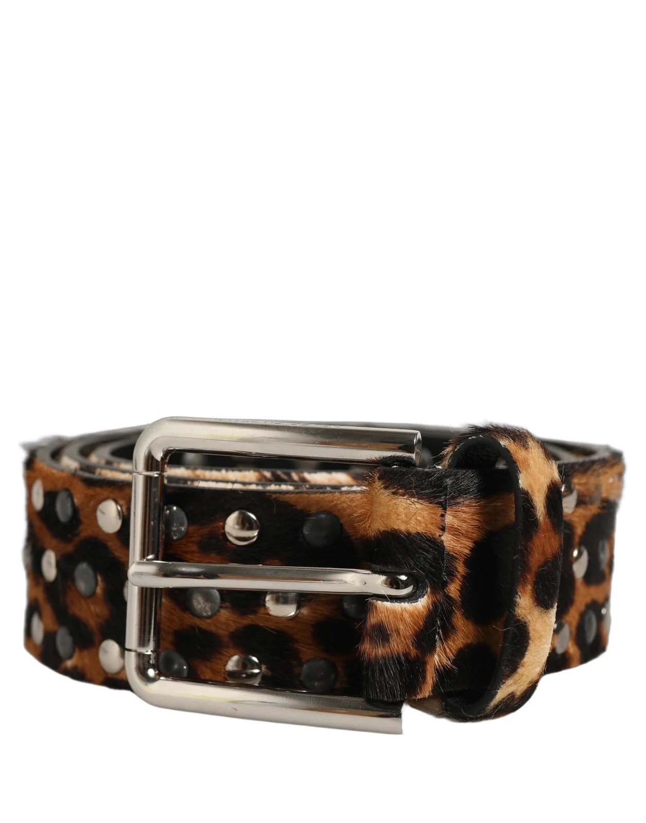 Dolce & Gabbana Leopard Calf Hair Studs Metal Buckle Belt 2