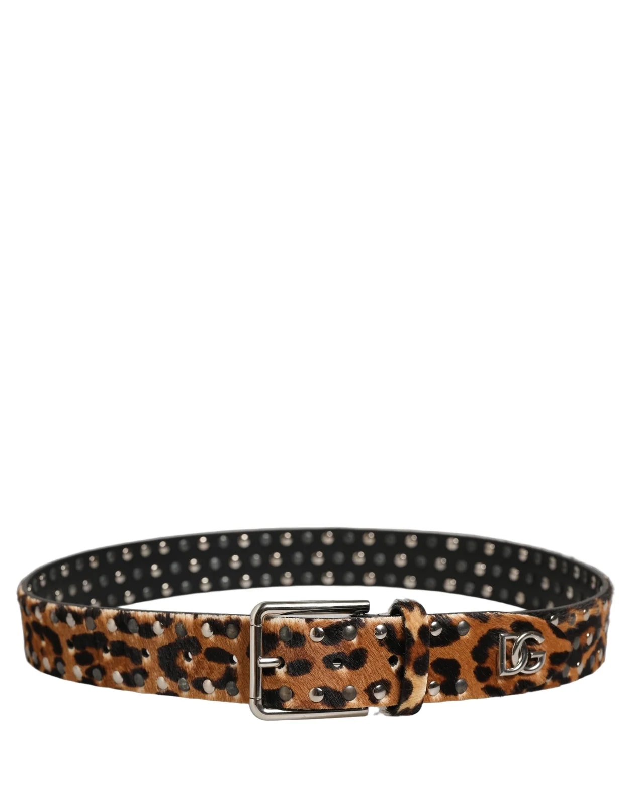 Dolce & Gabbana Leopard Calf Hair Studs Metal Buckle Belt 3