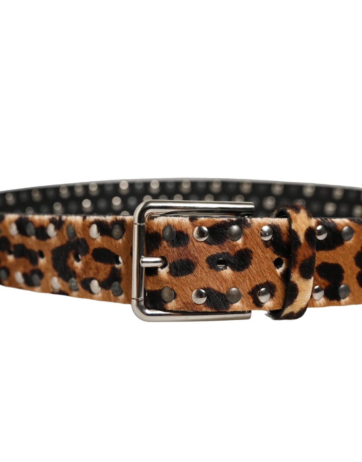 Dolce & Gabbana Leopard Calf Hair Studs Metal Buckle Belt 4