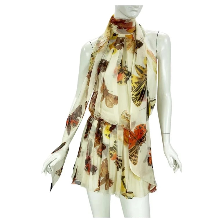 Alexander McQueen — Alexander McQueen Butterfly Print Halter Mini Dress W/ Convertible Scarf S — Accessory — resale