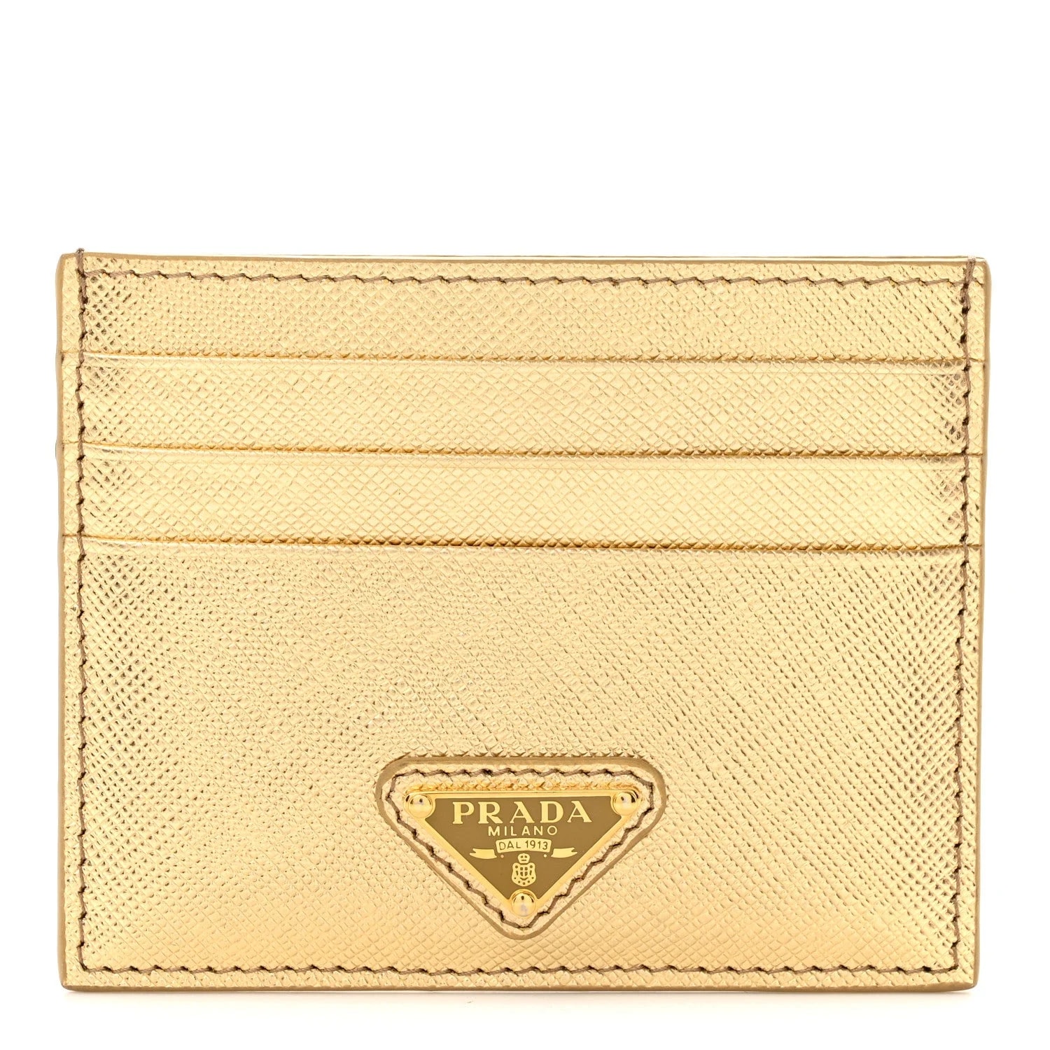Prada — Metallic Triangle Card Holder Platino — Accessory — resale