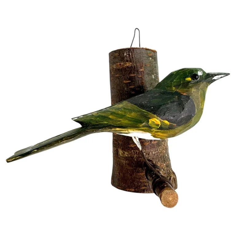 Greenfinch Viechtauer Hand Carved Bird, Folk Art, Austria 2