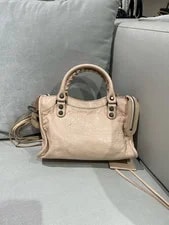 Authentic Balenciaga Classic Mini City Oil Wax Crossbody Nude 3