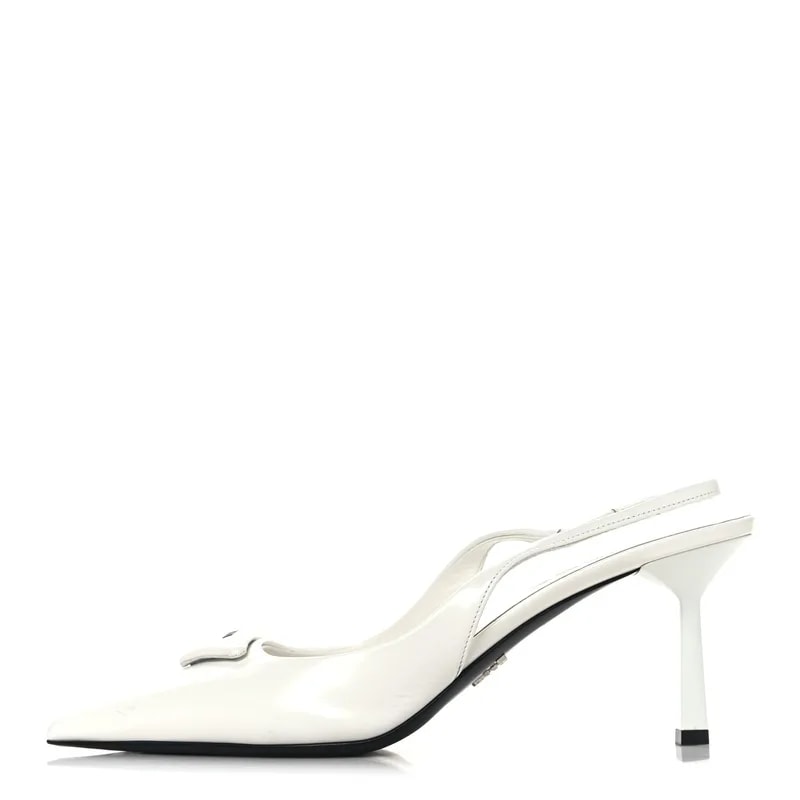 Prada — Triangle Logo Pointed Toe 75mm Slingback — Designer Shoe — resale