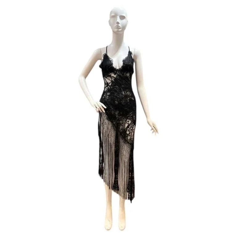 Morphew Atelier — Morphew Atelier Chantilly Lace Layered Tatter Dress With Antique Frin — Clothing — resale