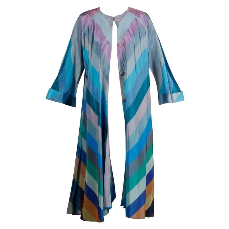 Valley Frocks — 1940s Taffeta Striped Chevron Light Weight Duster Coat Or Robe — Clothing — resale