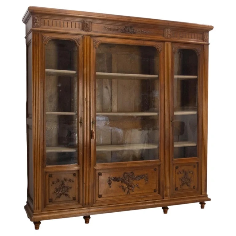 Louis — French Louis XVI Style Oak & Walnut Three Doors Vitrine Bookcase Circa 1900 — Furniture — resale