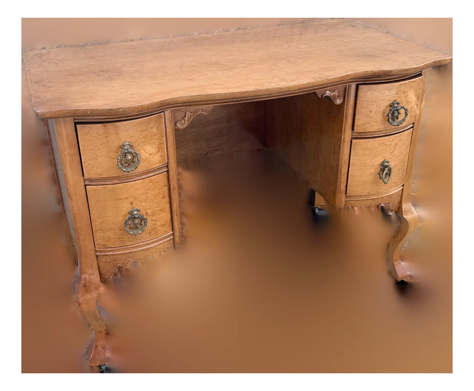 Queen Anne — Antique Queen Anne Style Birds Eye Vanity Low — Furniture — resale