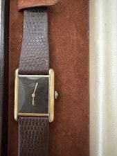 Must de Cartier Tank Swiss Burgundy Dial Gold Plated Lizard Strap 2