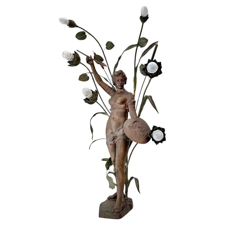Monumental Art Nouveau Lamp By Paul Aichele, Goddess Athena, Germany 1910s — Furniture — resale