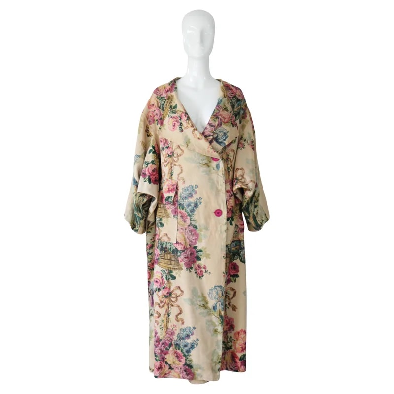 Vintage 1920s Coat Floral Heavy Linen Flapper Coat 2
