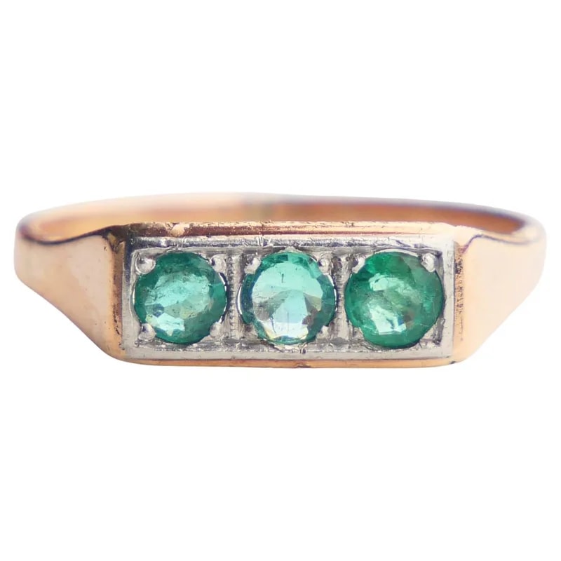 Antique Ring Natural 0.45ctw Emeralds Solid 14k Gold — Jewelry — resale